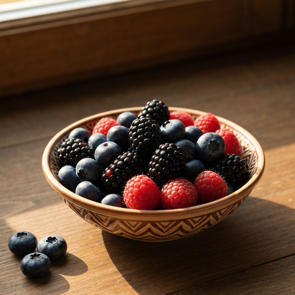 Antioxidant-rich berries in ceramic bowl